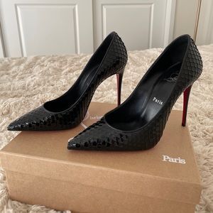 Christian Louboutin Embossed Patent Leather Kate Red Bottom Pumps, Black, 8/38